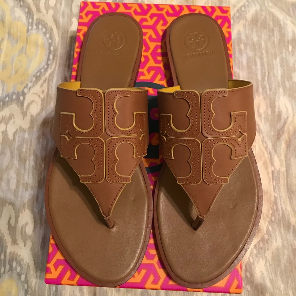 Tory Burch Jamie Full Logo Thong size 10 Royal Tan